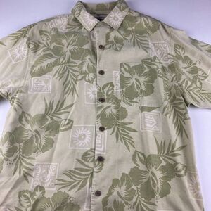 Tommy Bahama Mens M 100% Silk Green Hibiscus Hawaiian Floral Camp Shirt